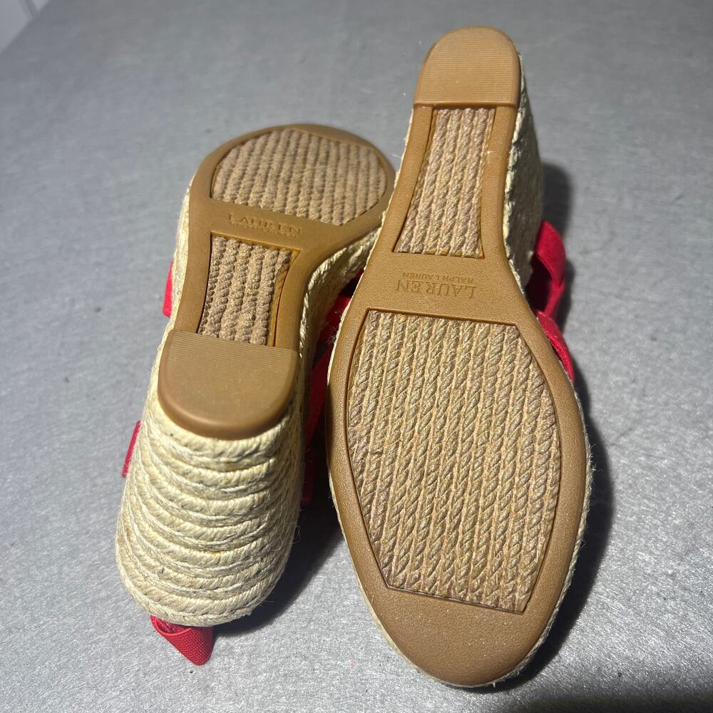 Lauren Ralph Lauren Red Espadrille Wedge Slingback Sandals - Picture 6 of 10